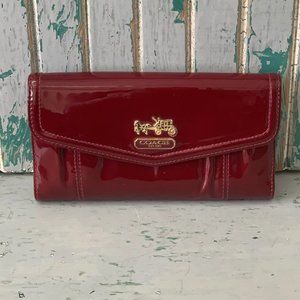 Maroon Patent Leather Coach Wallet With Matching Check Book Holder